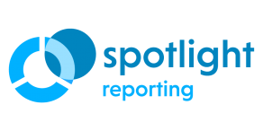 The logo for spotlight reporting is blue and white