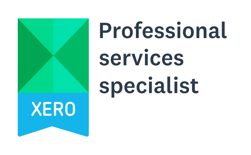 A logo for a professional services specialist with a blue ribbon.