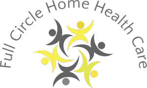 Full Circle Home Health Care logo with gray and yellow abstract figures in a circular design