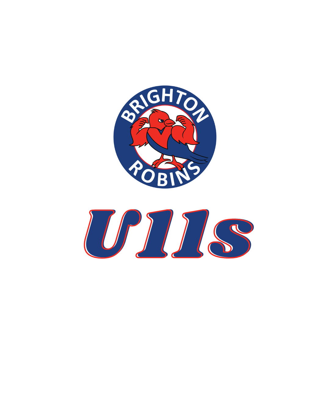 Logo for the Brighton Robins U11s team, featuring a red robin mascot inside a blue circle with white text.