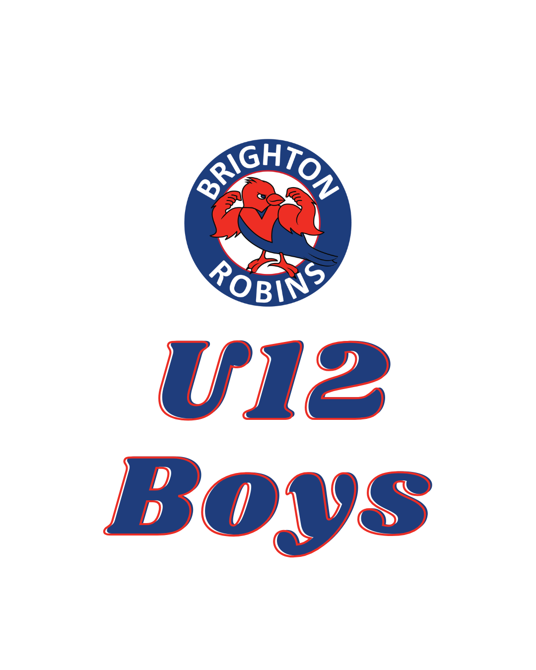 Logo for the Brighton Robins U12 Boys team, featuring a red robin mascot in a blue circular emblem.