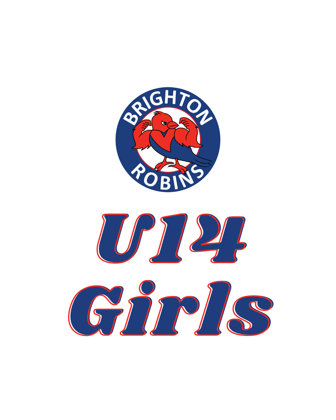 Logo for Brighton Robins U14 Girls, featuring a red robin mascot in a blue circle above the text 