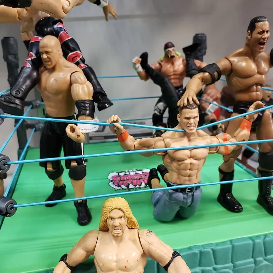 wrestling figures posed