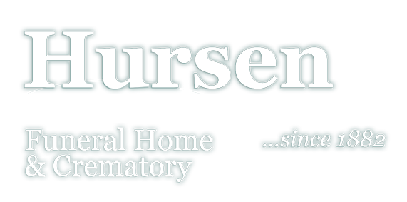 Logo for Hursen Funeral Home & Crematory, established in 1882, featuring white text on a dark background.