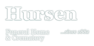 Logo for Hursen Funeral Home & Crematory, established in 1882, featuring white text on a dark background.