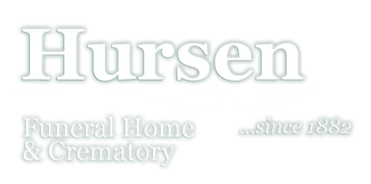 Logo for Hursen Funeral Home & Crematory, established in 1882, featuring white text on a dark background.