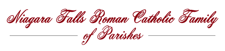 Niagara Falls Roman Catholic Family of Parishes logo in maroon script.