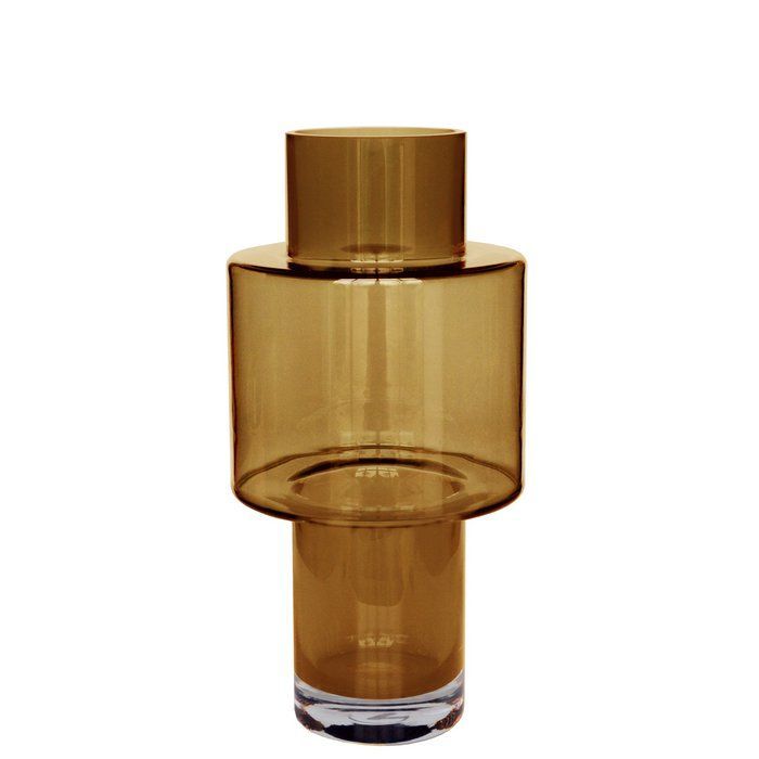 Cognac glazen vaas met cilindrische en afgeronde geometrische vormen.