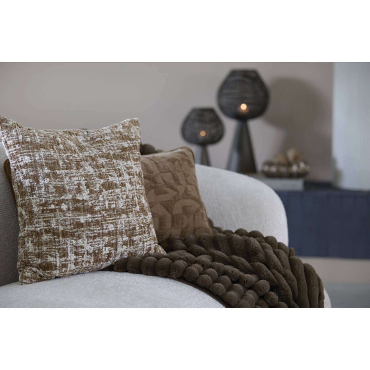 Light & Living Cushion 45x45 cm SALIDA olive green+cream feather filled