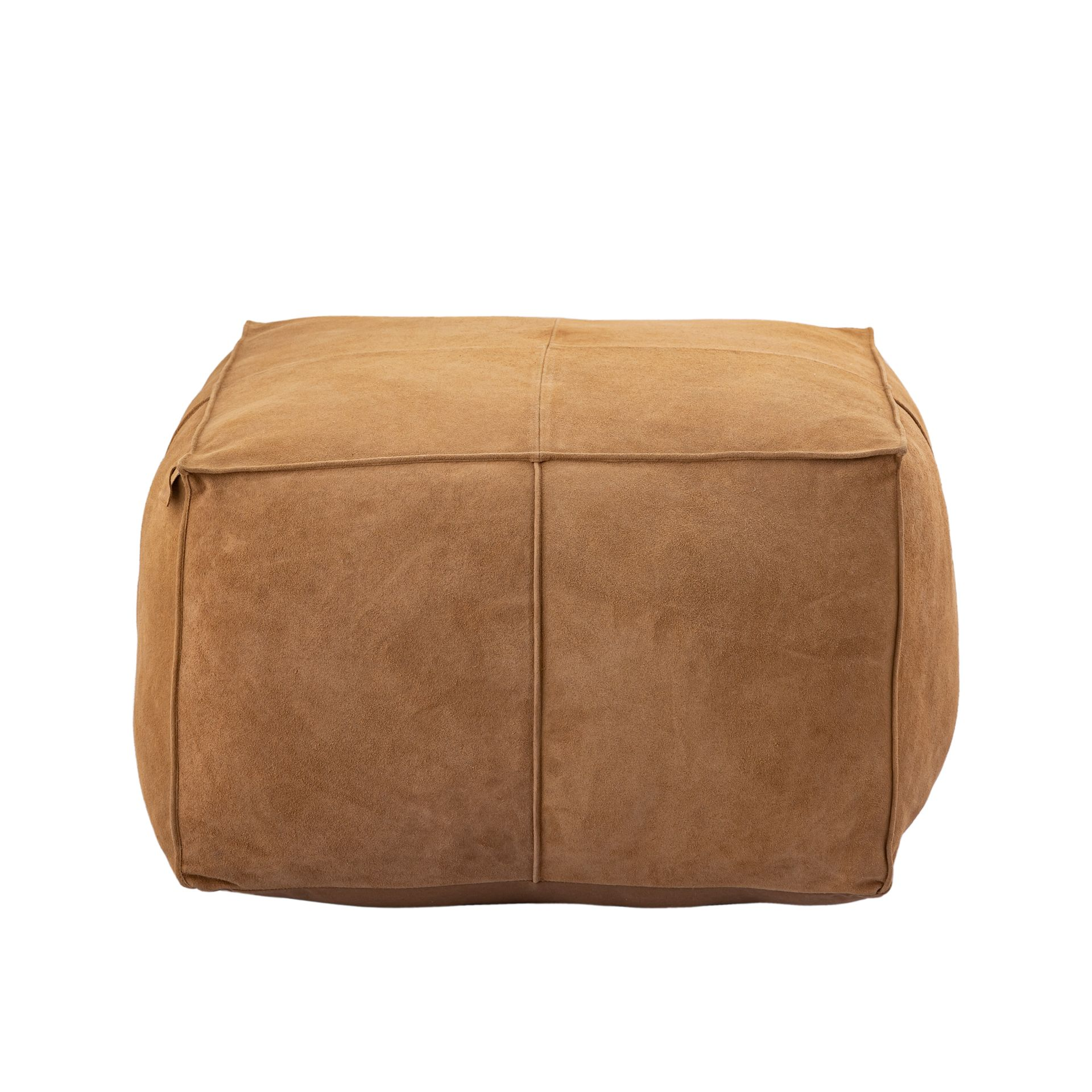 Beige vierkante poef.