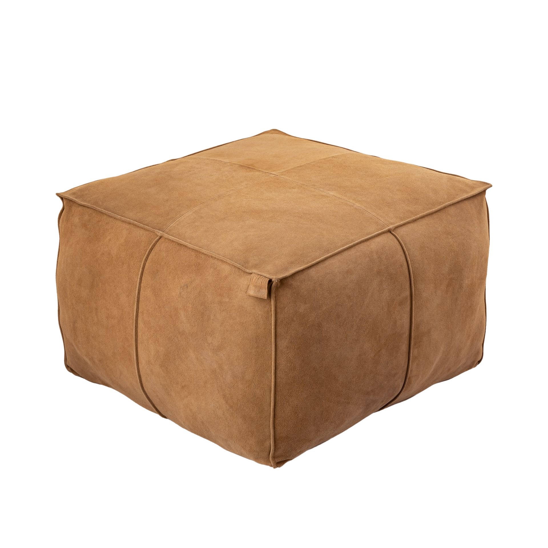 Beige vierkante poef.