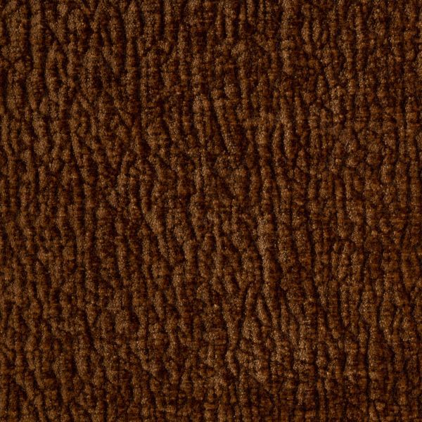 Detailopname van een bruine, gestructureerde stof met een golvend patroon.
