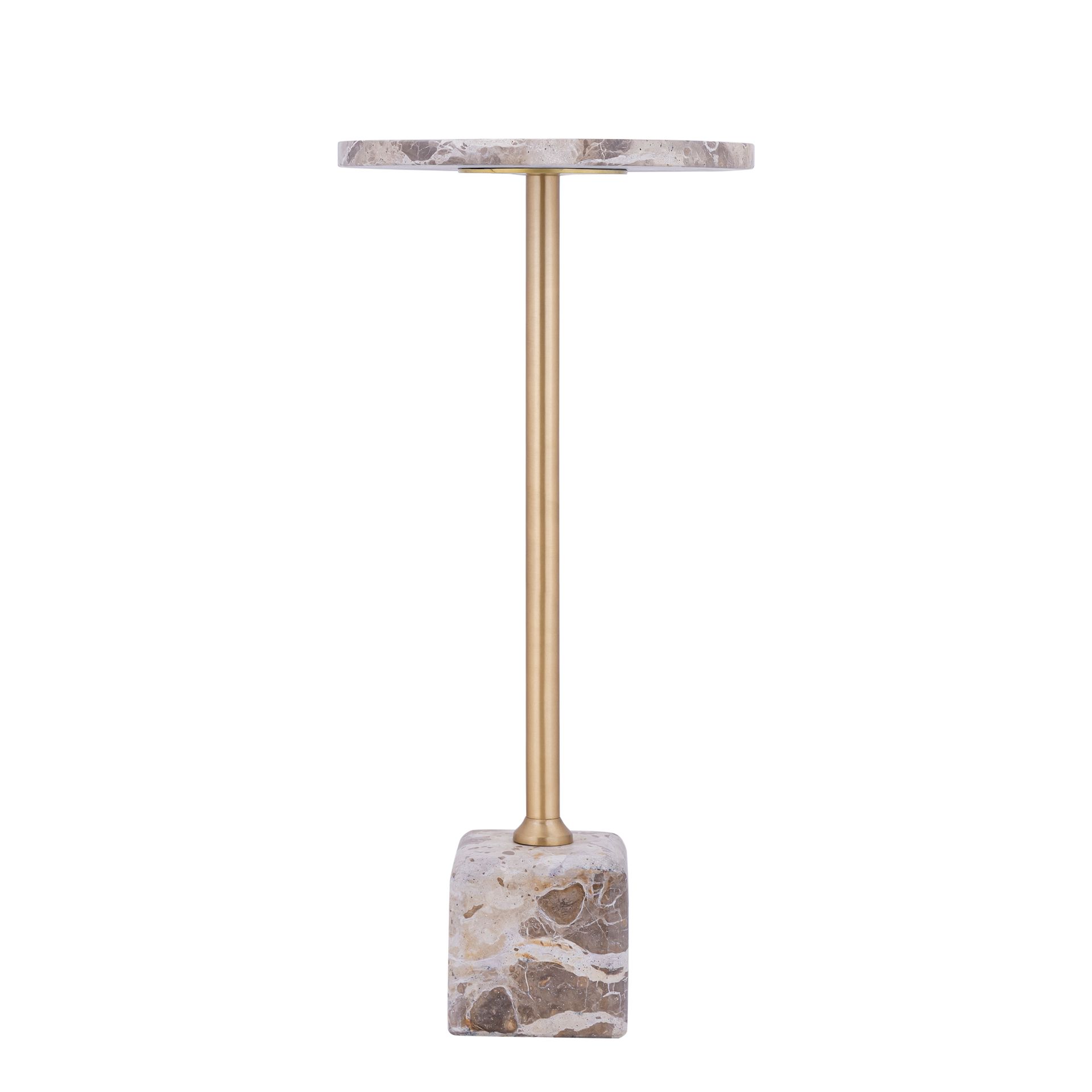 Decoratief T-vormig object van steen en messing op een witte achtergrond.