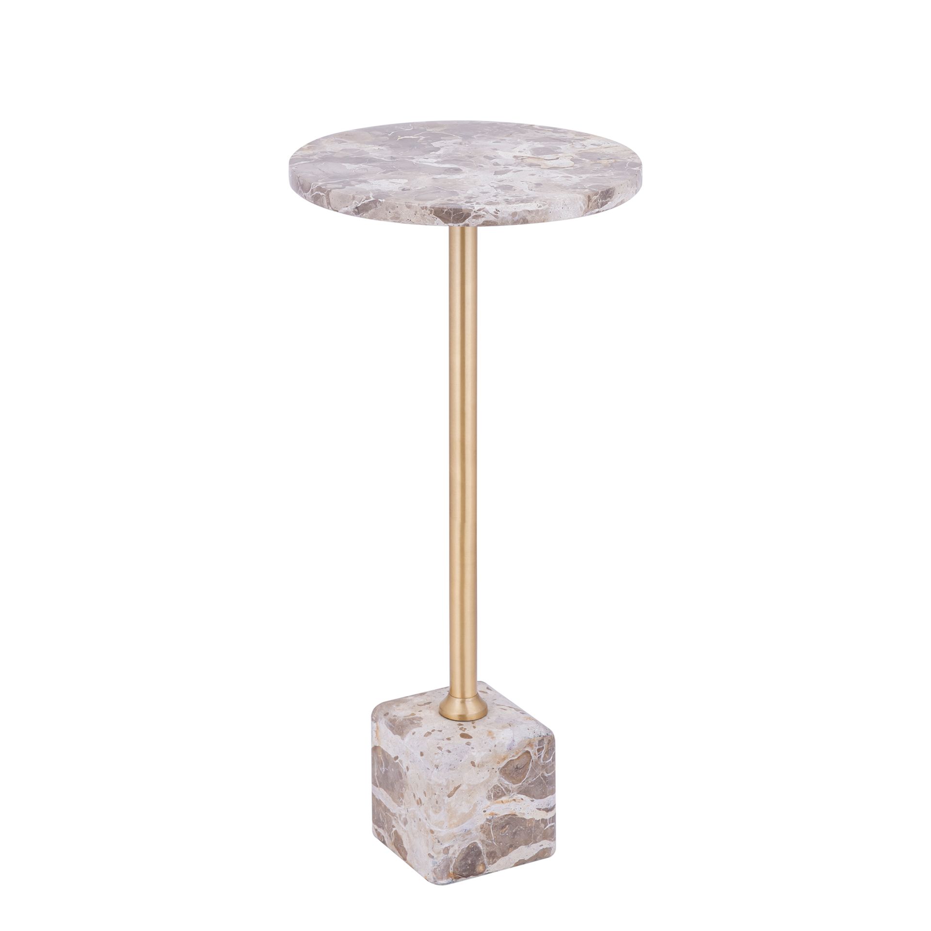 Decoratief T-vormig object van steen en messing op een witte achtergrond.