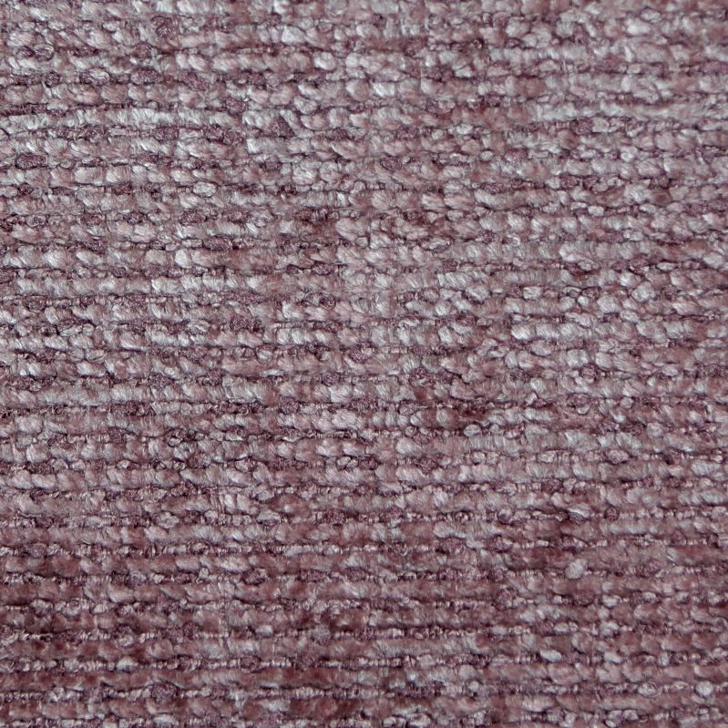 Detailopname van de textuur van een geweven stof in paars, roze en grijs.
