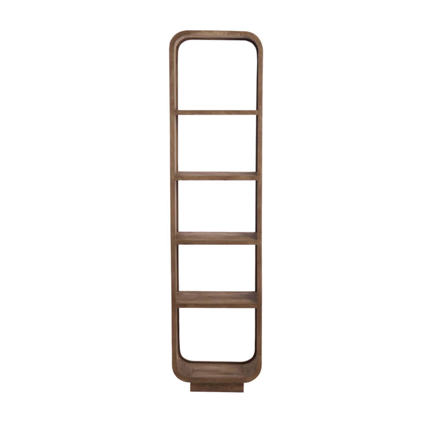 Hoog bruin metalen frame met vier horizontale stangen en een afgeronde bovenkant, geïsoleerd op een witte achtergrond.