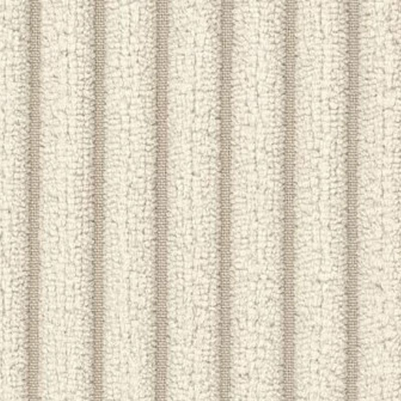 Detailopname van beige, gestructureerde stof met een verticaal streepmotief.