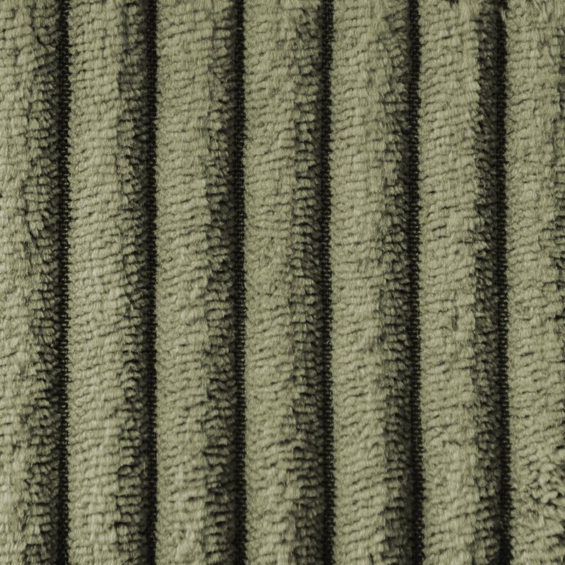 Detailopname van olijfgroene ribstof met verticale, gestructureerde strepen.