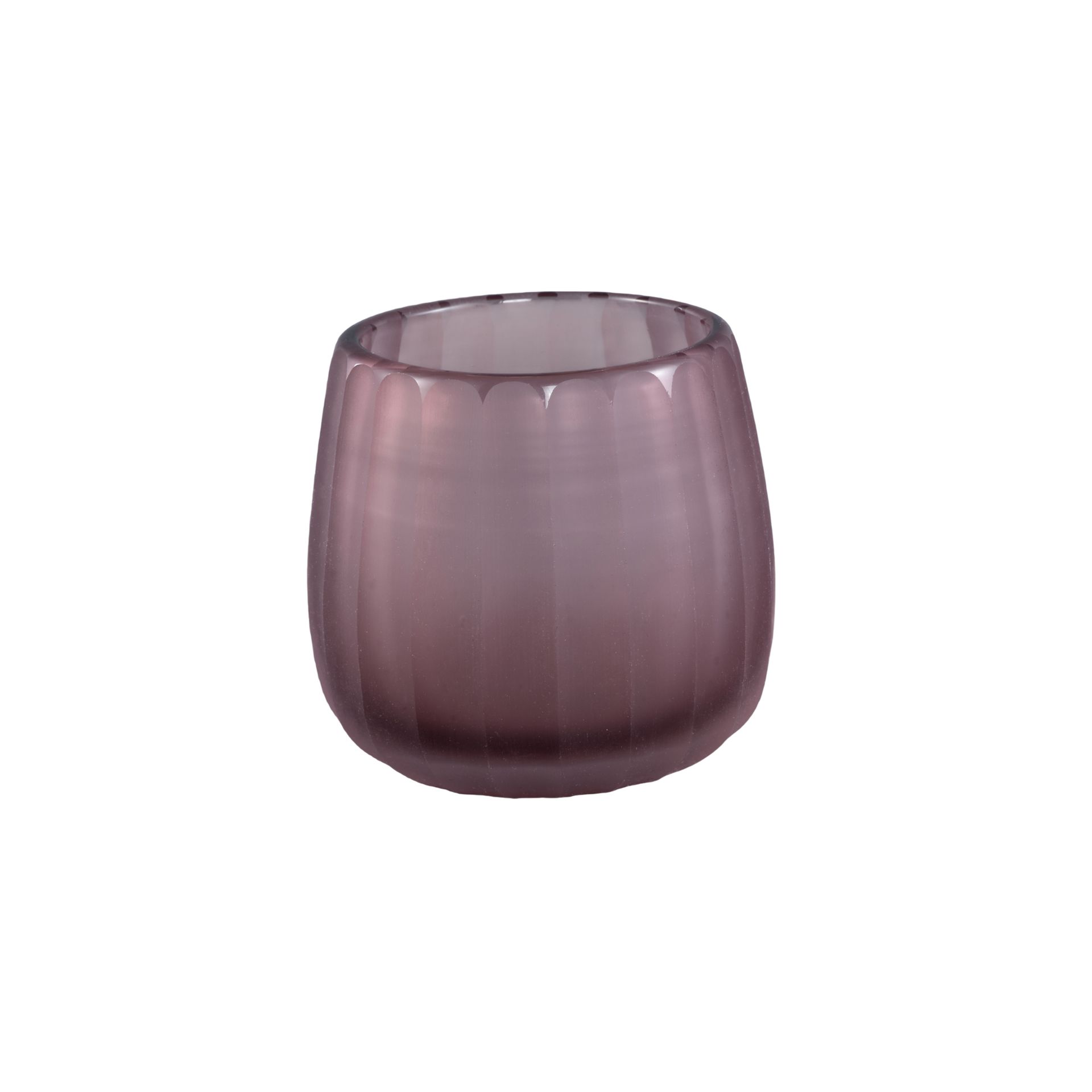 Paars getint glazen drinkglas met een ronde vorm.