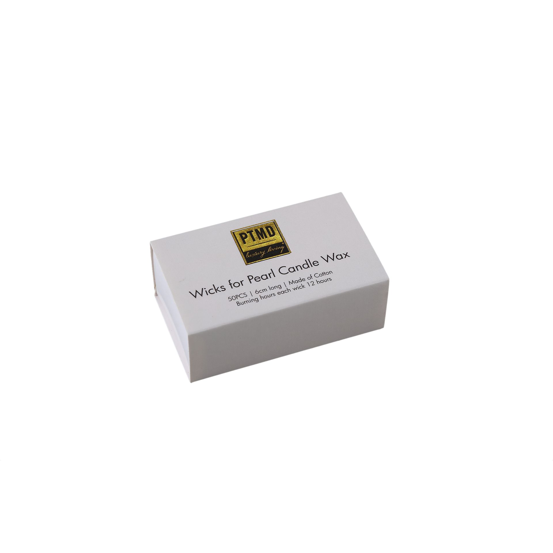 Witte productdoos met een geel-zwart etiket op een effen witte achtergrond.