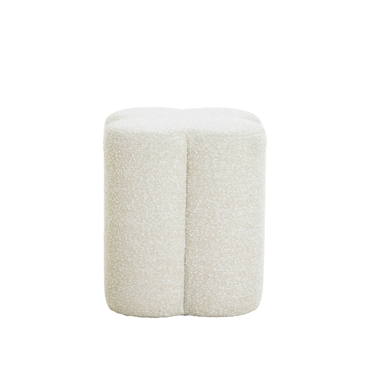 Wit, pluche cilindervormig kussen met een verticale naad, geïsoleerd op een witte achtergrond.