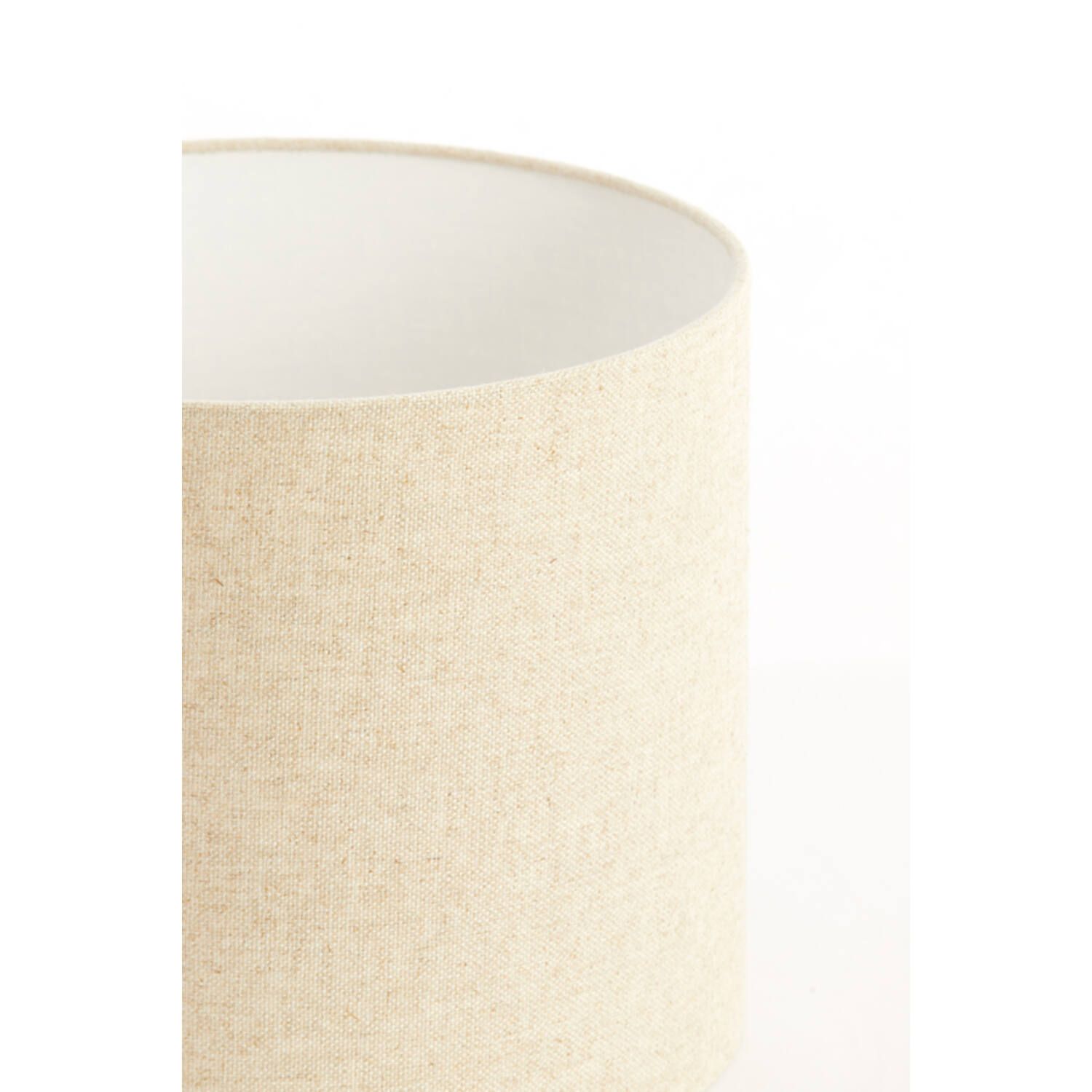 Naturel cilinder lampenkap met een gestructureerd oppervlak, witte binnenkant.