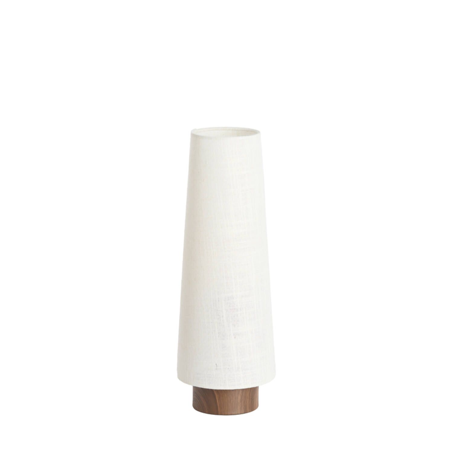 Witte, taps toelopende tafellamp Howie met een houten voet.