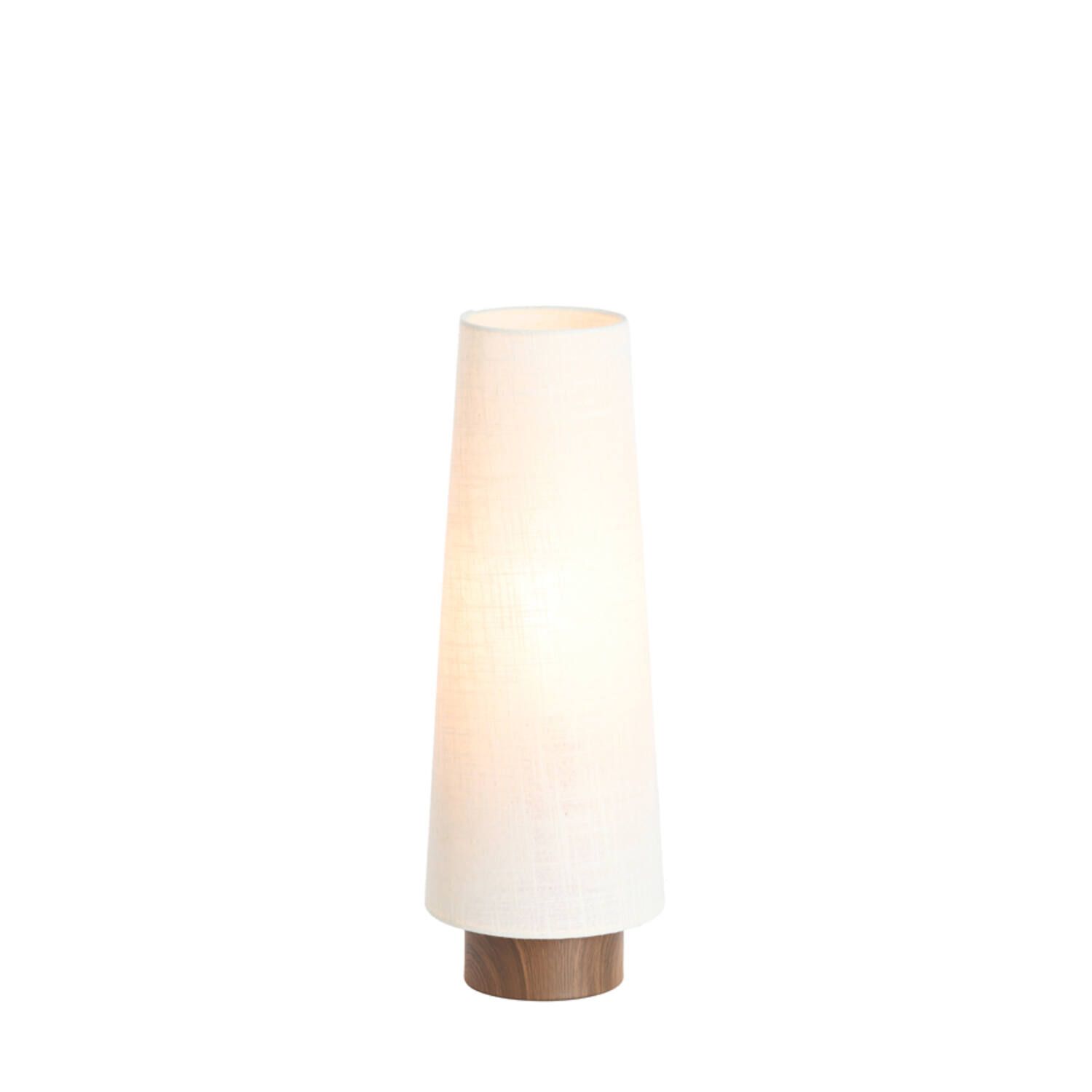 Witte, taps toelopende tafellamp Howie met een houten voet.