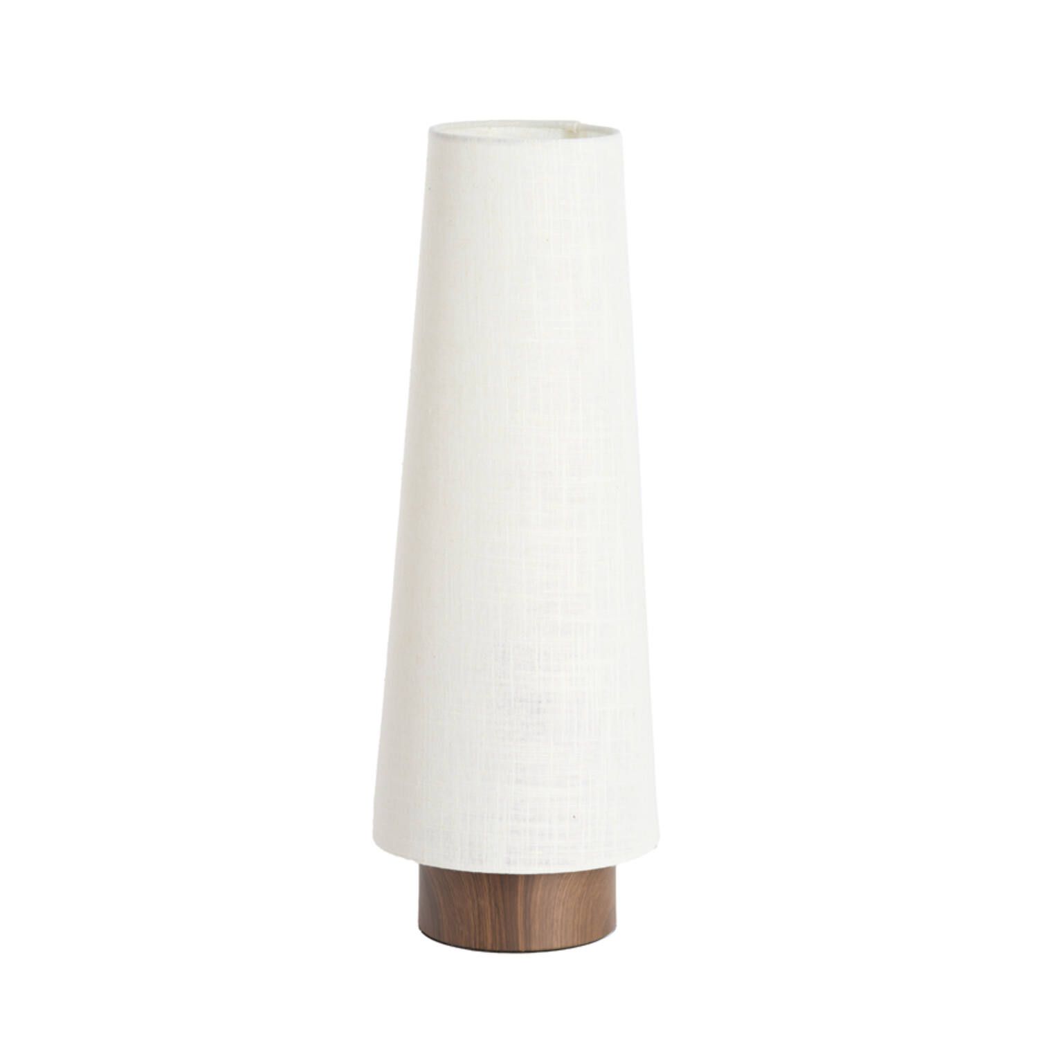 Witte, taps toelopende tafellamp Howie met een houten voet.