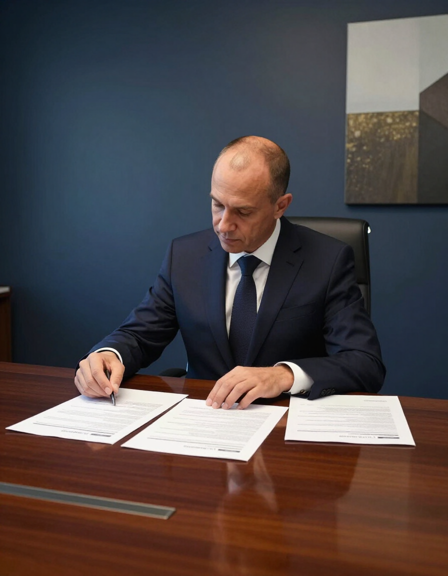 Executive reviewing compliance documents