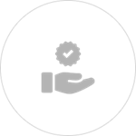 Quality Products Icon Gray hand holding a verified badge icon inside a circular outline
