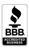 BBB logo A black and white bbb accredited business logo on a white background.