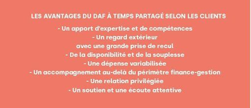 A red background with white text that says les avantages du daf a temps partage selon les clients