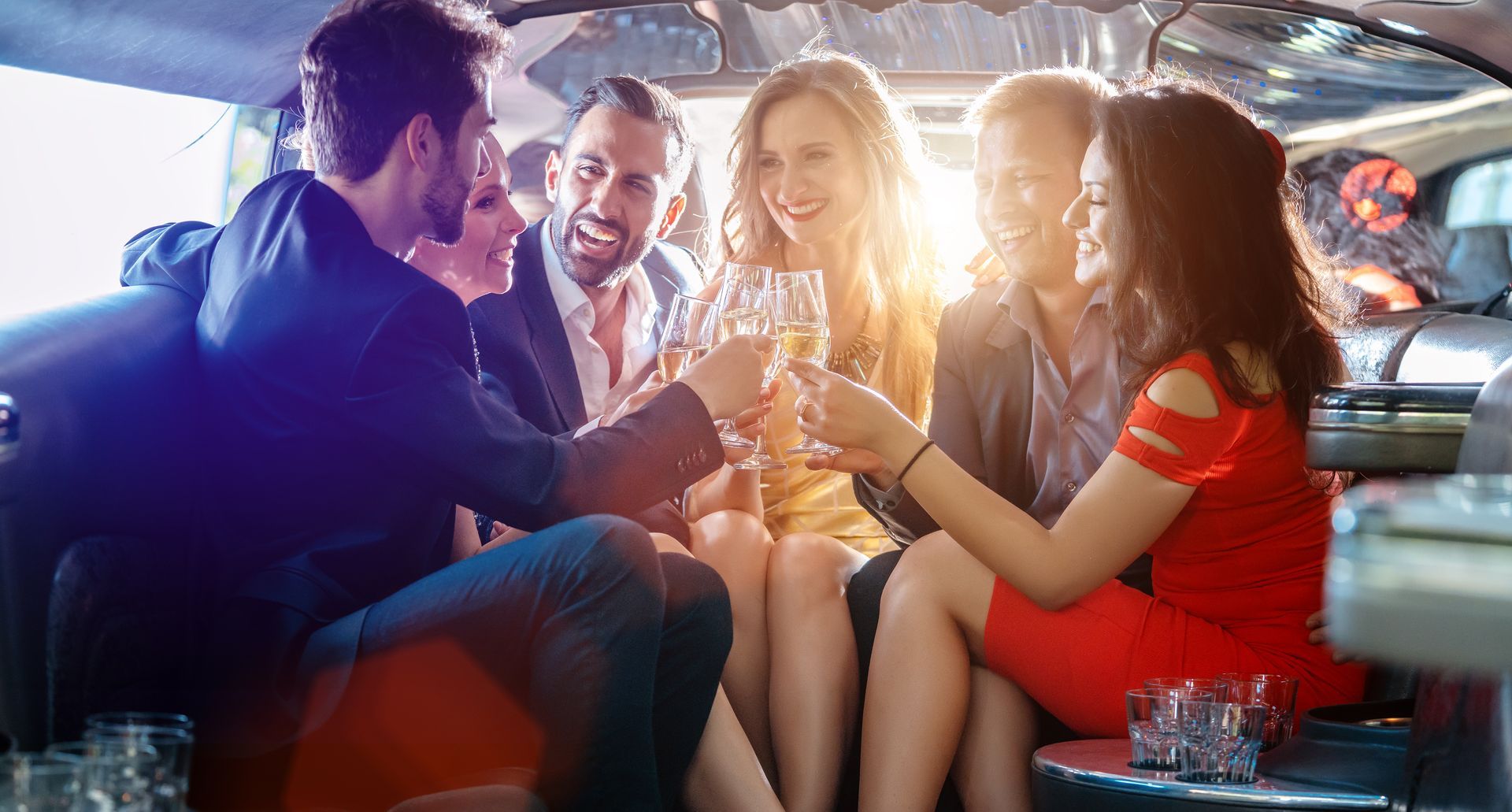 group of friends in limo