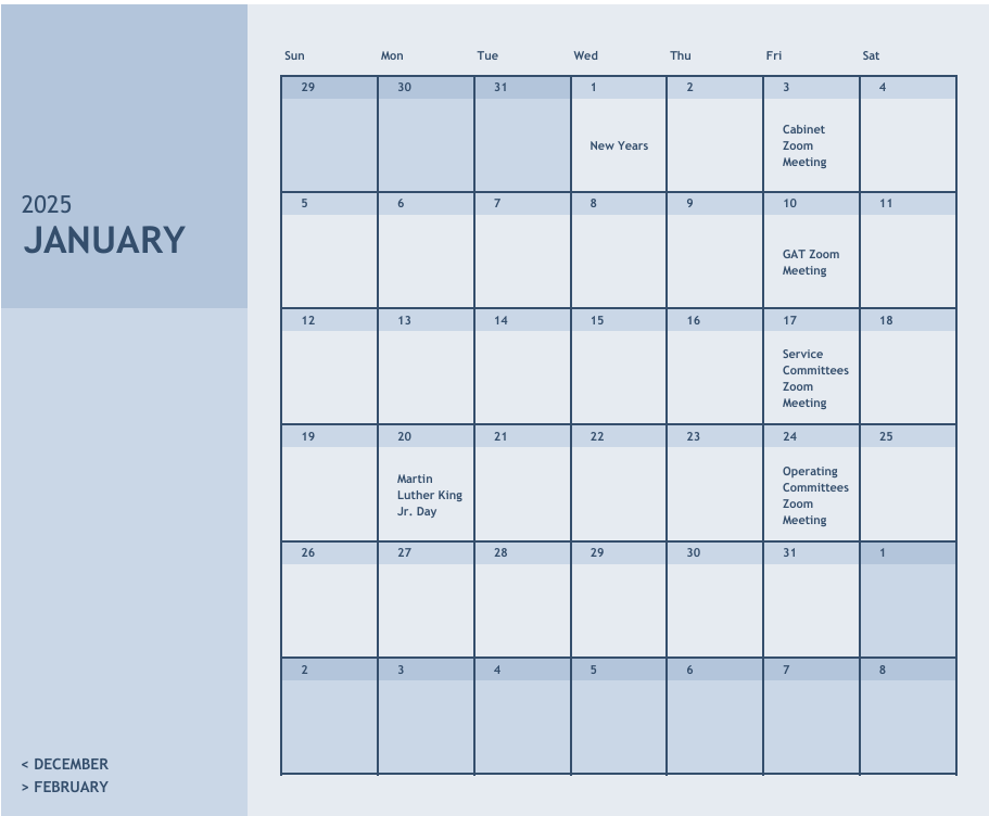 A calendar for the month of january in 2025