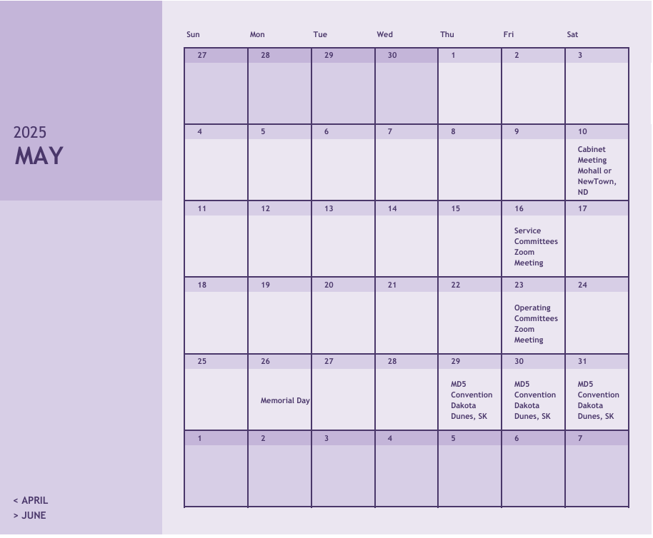 A calendar for the month of may in 2025