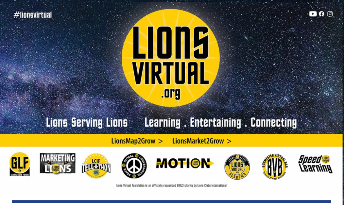 A website called lions virtual has a starry sky in the background