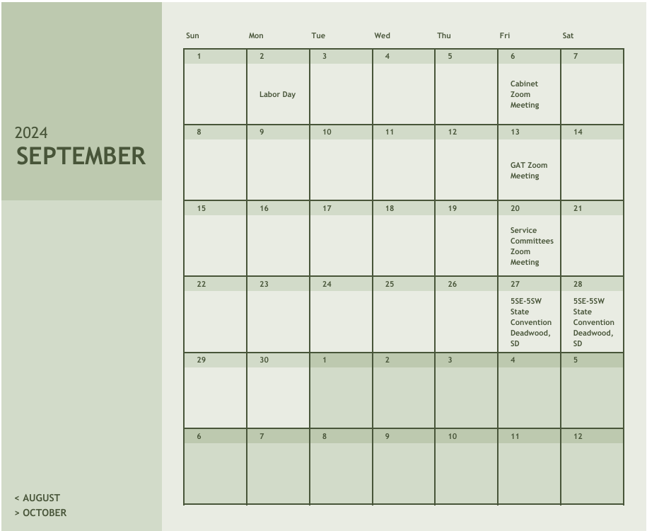 A calendar for the month of september in 2024