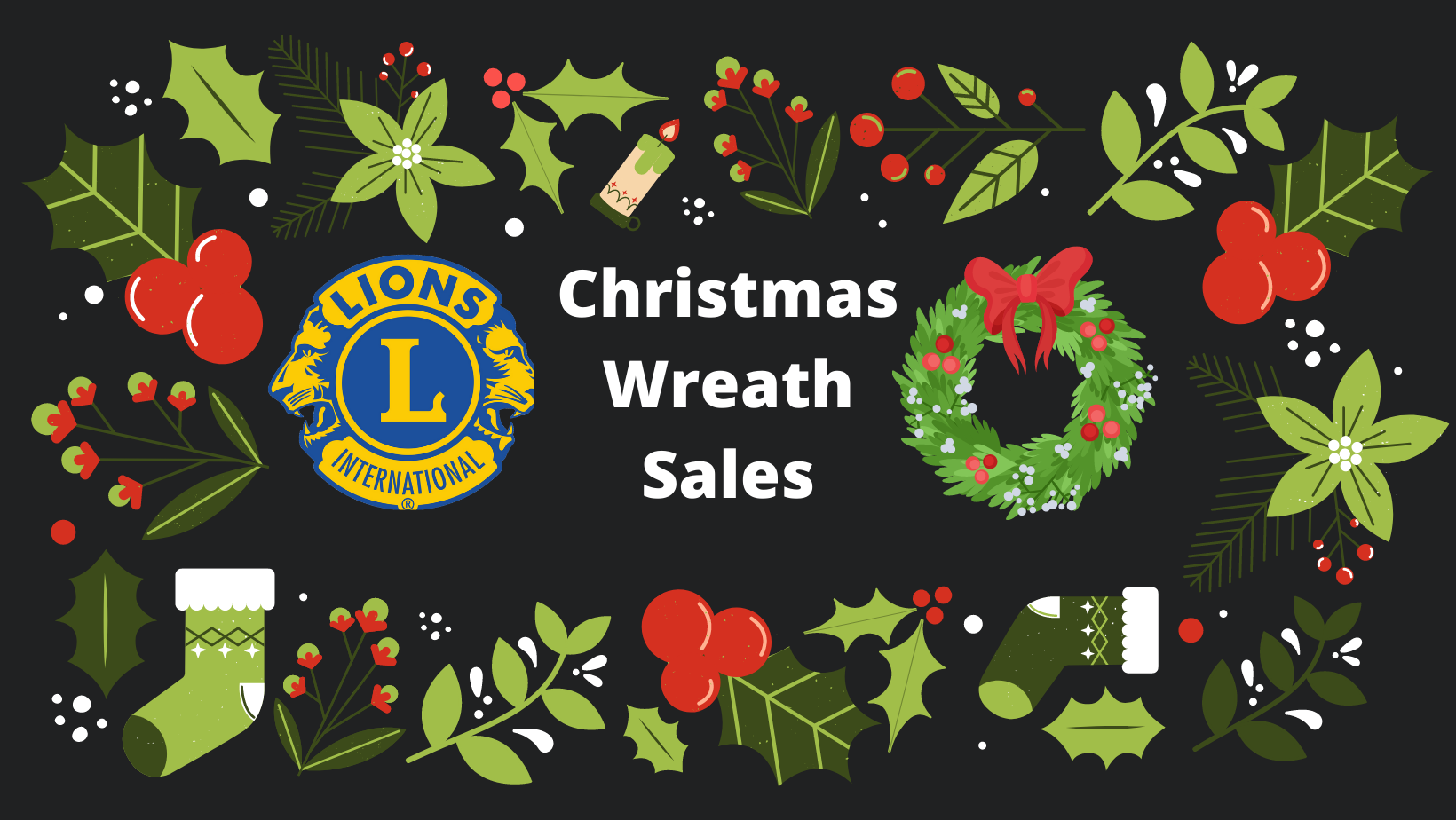 A lion 's club advertisement for christmas wreath sales