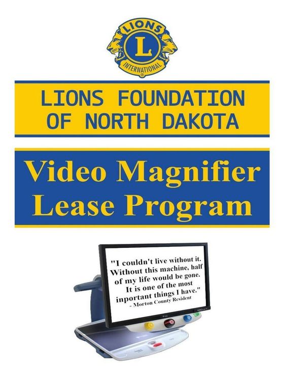 A poster for the lions foundation of north dakota video magnifier lease program