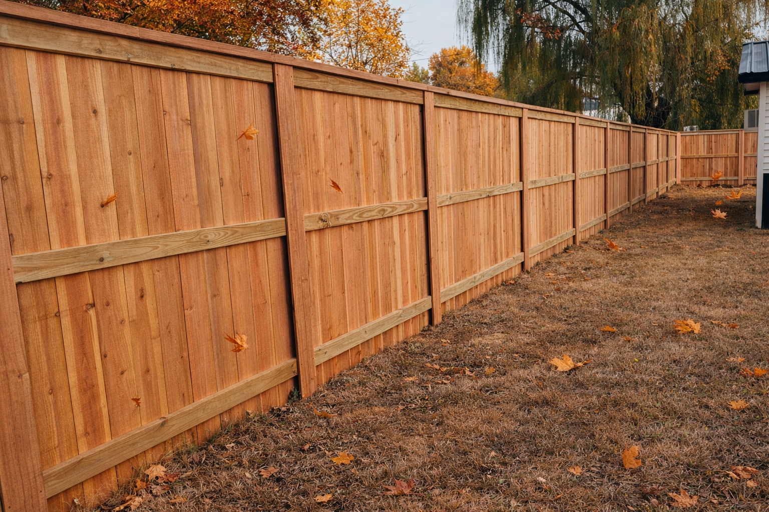 Wood 3D render highlighting vertical wood slats, framed panels, and capped posts for secure and natural privacy in Mapelton, North Dakota.