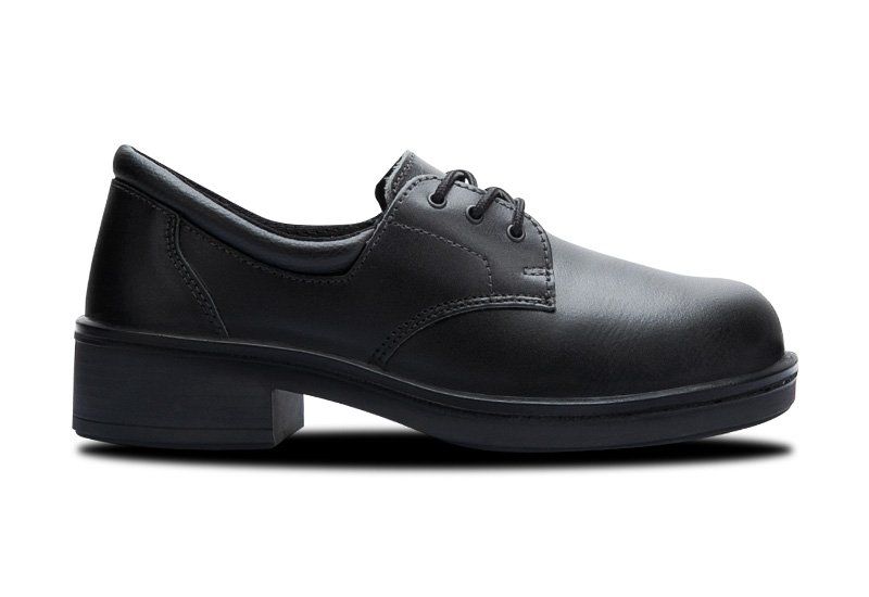 A pair of black shoes on a white background.