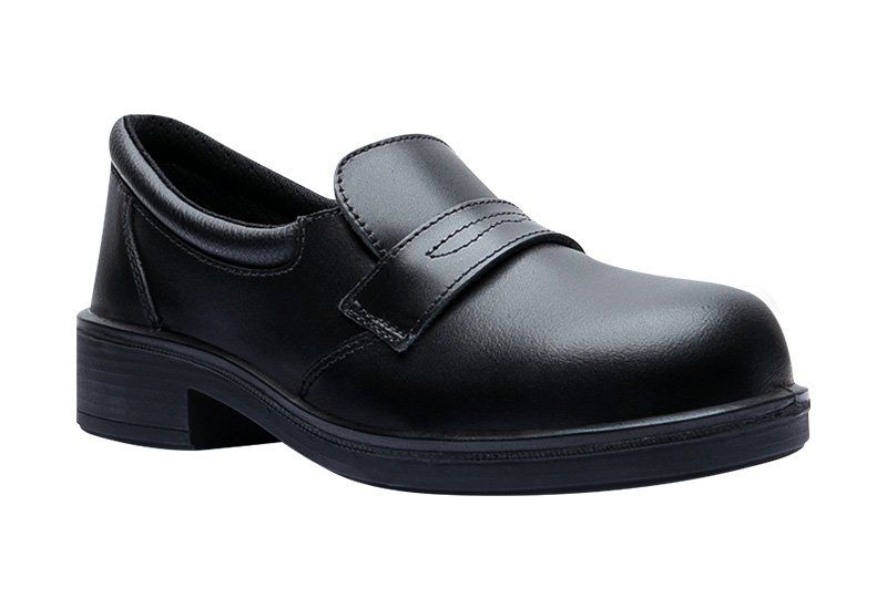 A pair of black shoes on a white background.