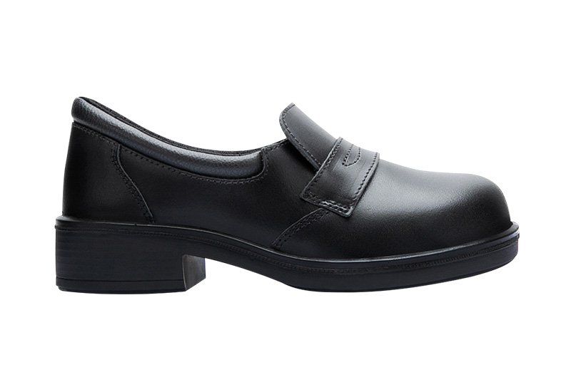 A pair of black shoes on a white background.