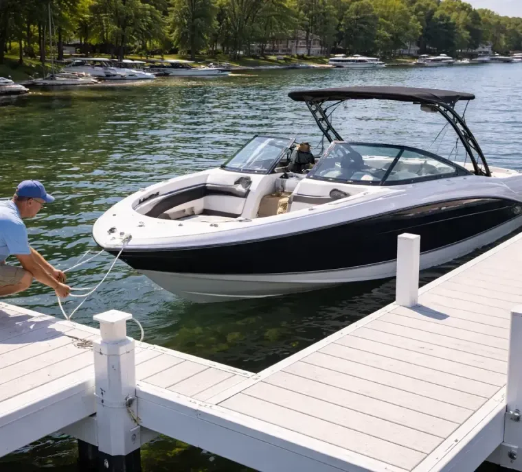 A dock is under construction on a lake