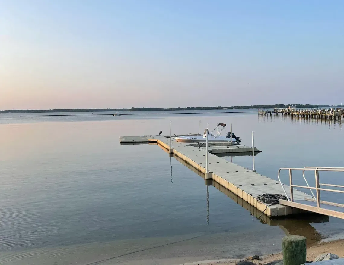 Docks are being assembled on the lake