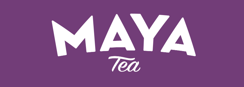 White “MAYA Tea” logo on a purple background.