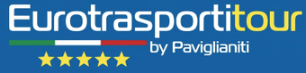 Logo Eurotrasportitour by Paglianiti con strisce rosse, blu e verdi e cinque stelle gialle