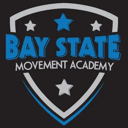 Bay State Movement Academy logo with blue, white, and gray shield and stars
