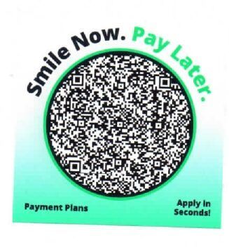 A sticker that says smile now pay later